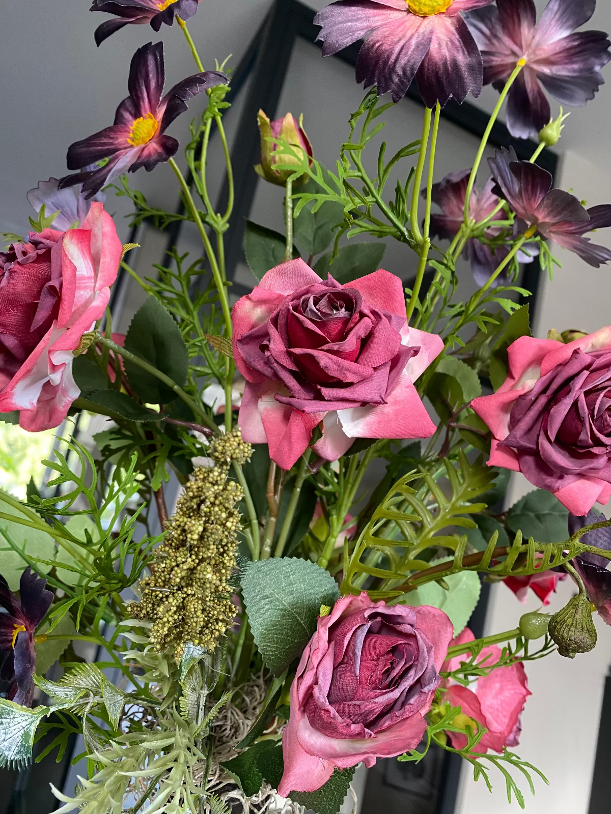 Exclusief Kunstbloemen Arrangement Paars Roze Inclusief Vaas