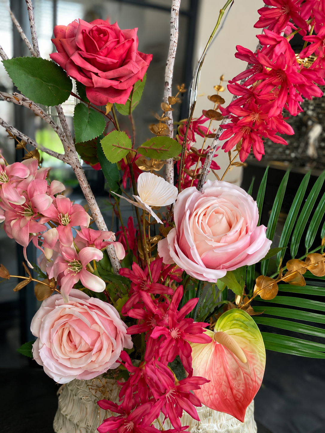 Luxe Kunstbloemstuk Roze Orchidee & Rozen