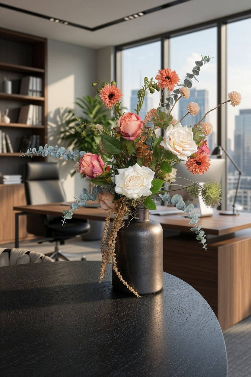 Luxe kunstbloemen in moderne kantoorruimte