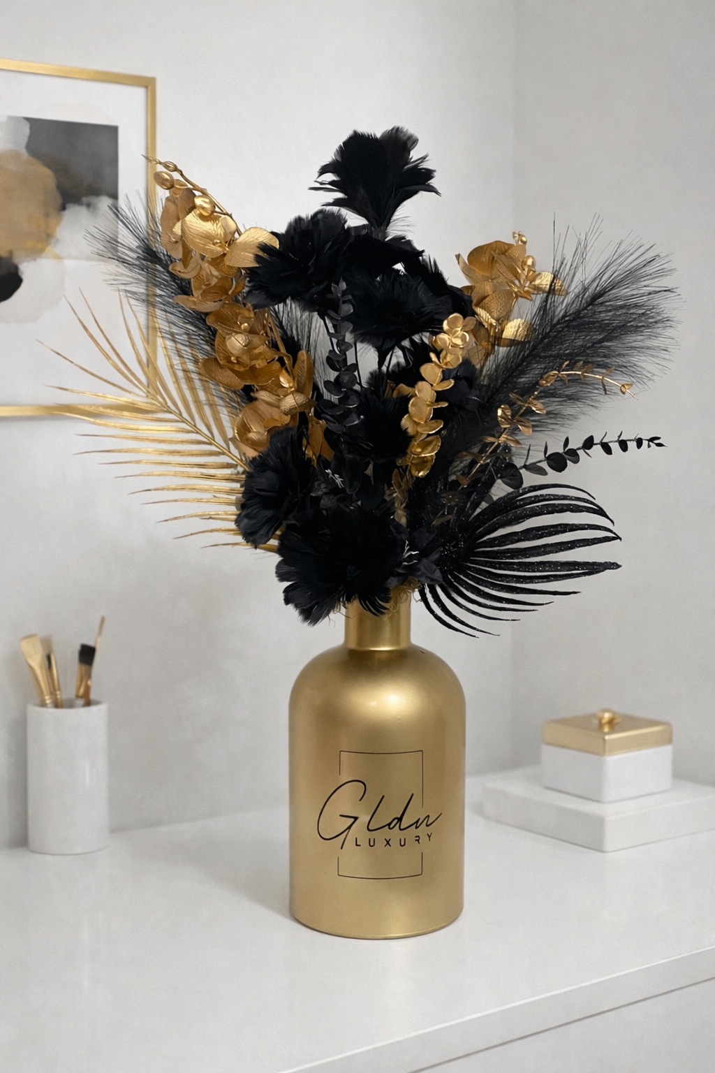 Composition Florale Luxe Noir Or 70cm